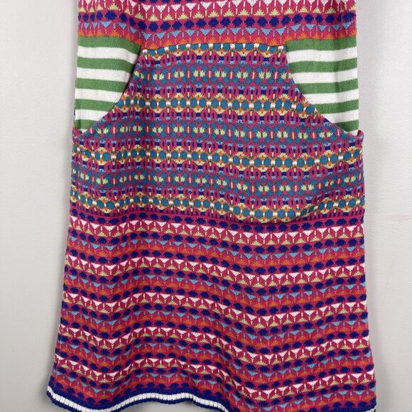 Hanna Andersson Sweater Dress Size 140 US 10 Cotton Knit Pink Blue Green Stripes - Picture 4 of 7